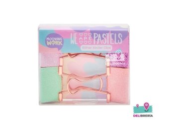 BINDER CLIP MOOVING GLITTER PASTEL X4